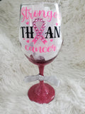 Breast Cancer Wine Glass, Pink Rhinestone Tumbler, Awareness Ribbon