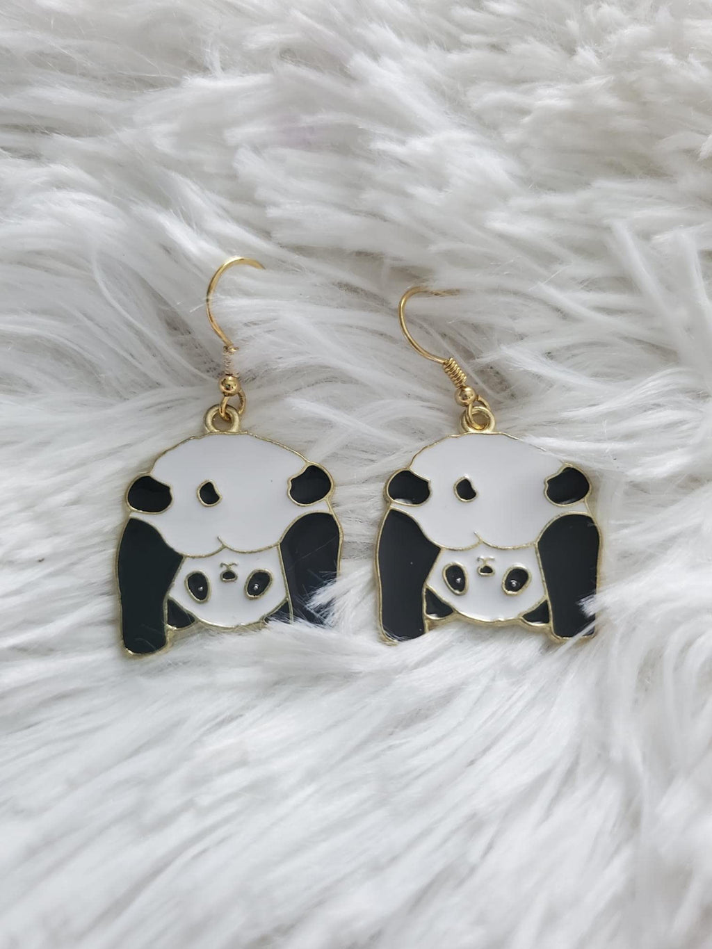 Gold Panda Earrings, Wildlife Jewelry, Cold Weather Bamboo, Bear Accessories