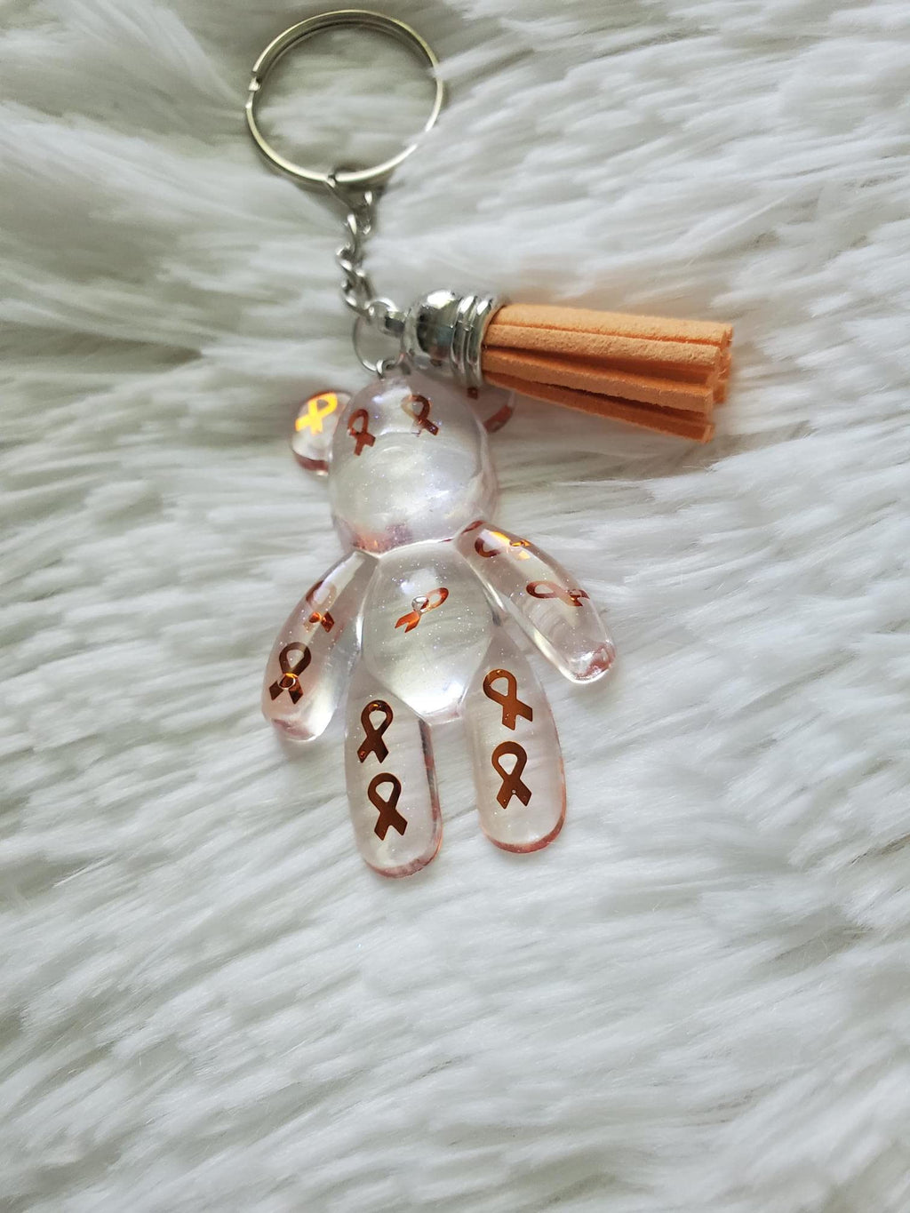 Orange Ribbon Awareness Bear Keychain, COPD, Multiple Sclerosis, Leukemia, Kidney Cancer, ADHD