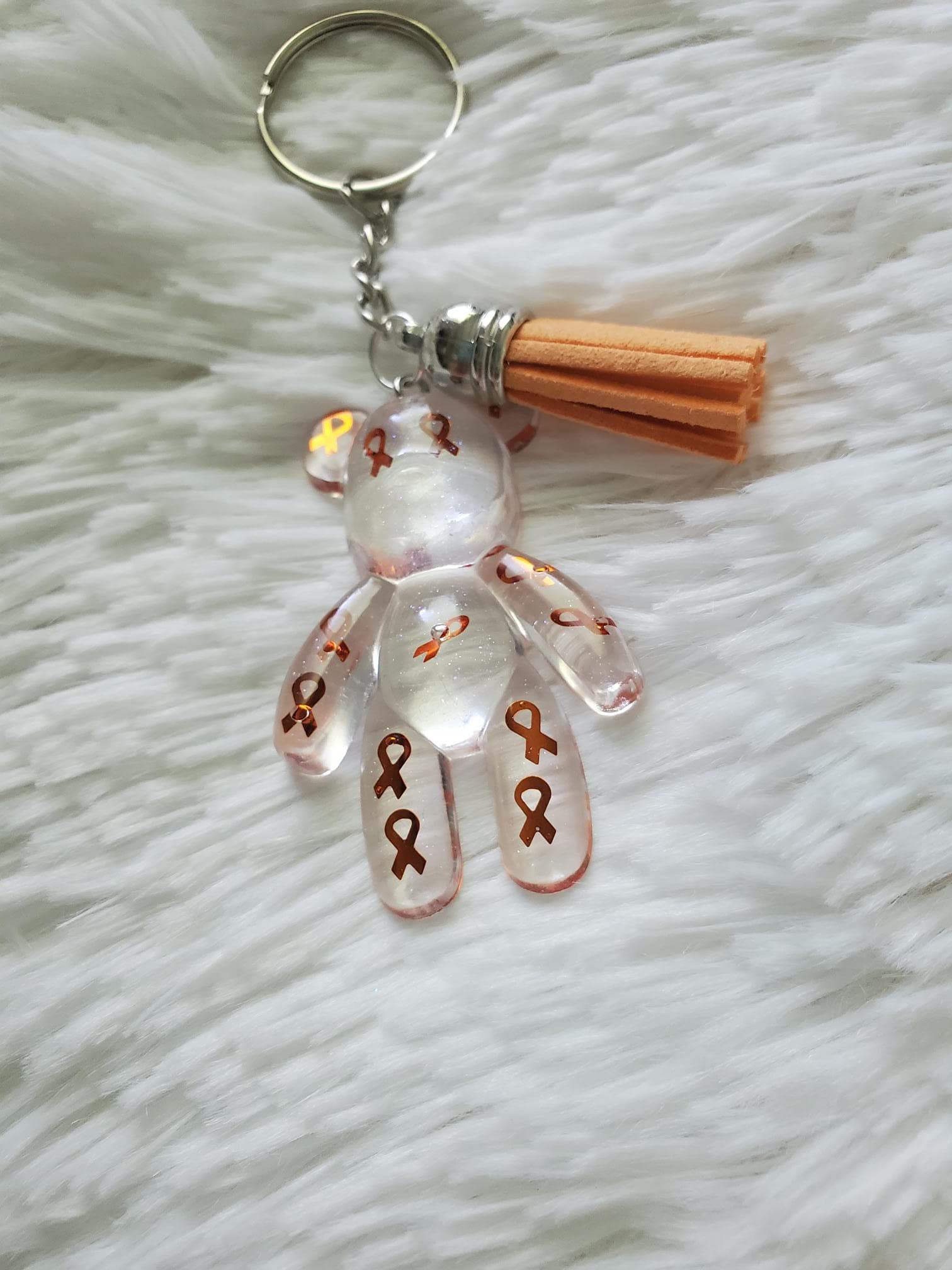 Orange Ribbon Awareness Bear Keychain, COPD, Multiple Sclerosis, Leukemia, Kidney Cancer, ADHD