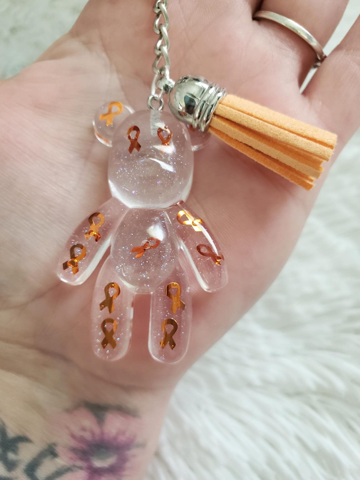 Orange Ribbon Awareness Bear Keychain, COPD, Multiple Sclerosis, Leukemia, Kidney Cancer, ADHD