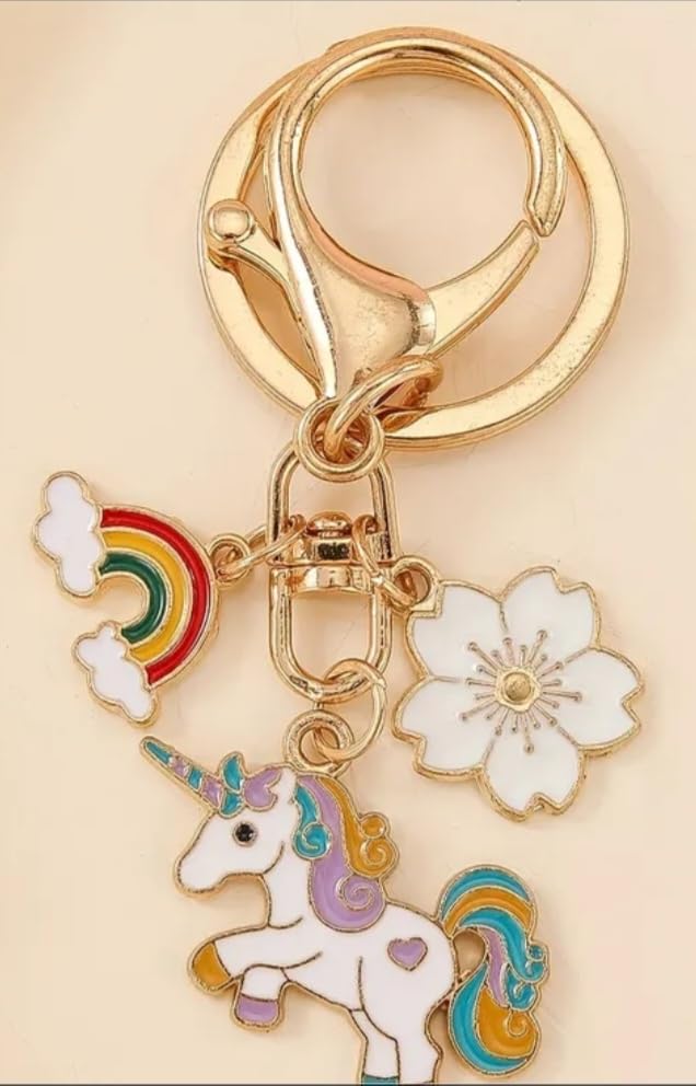 Whimsical Unicorn Rainbow Keychain for Girls – Cute Enamel, Rainbow & Flower Charms, Backpacks, Purses, Gifts & Party Favors