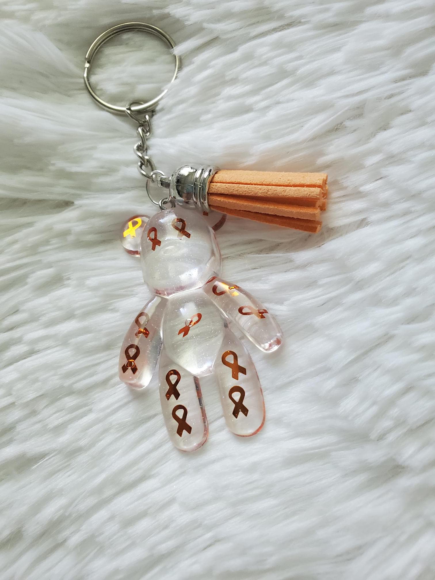Orange Ribbon Awareness Bear Keychain, COPD, Multiple Sclerosis, Leukemia, Kidney Cancer, ADHD