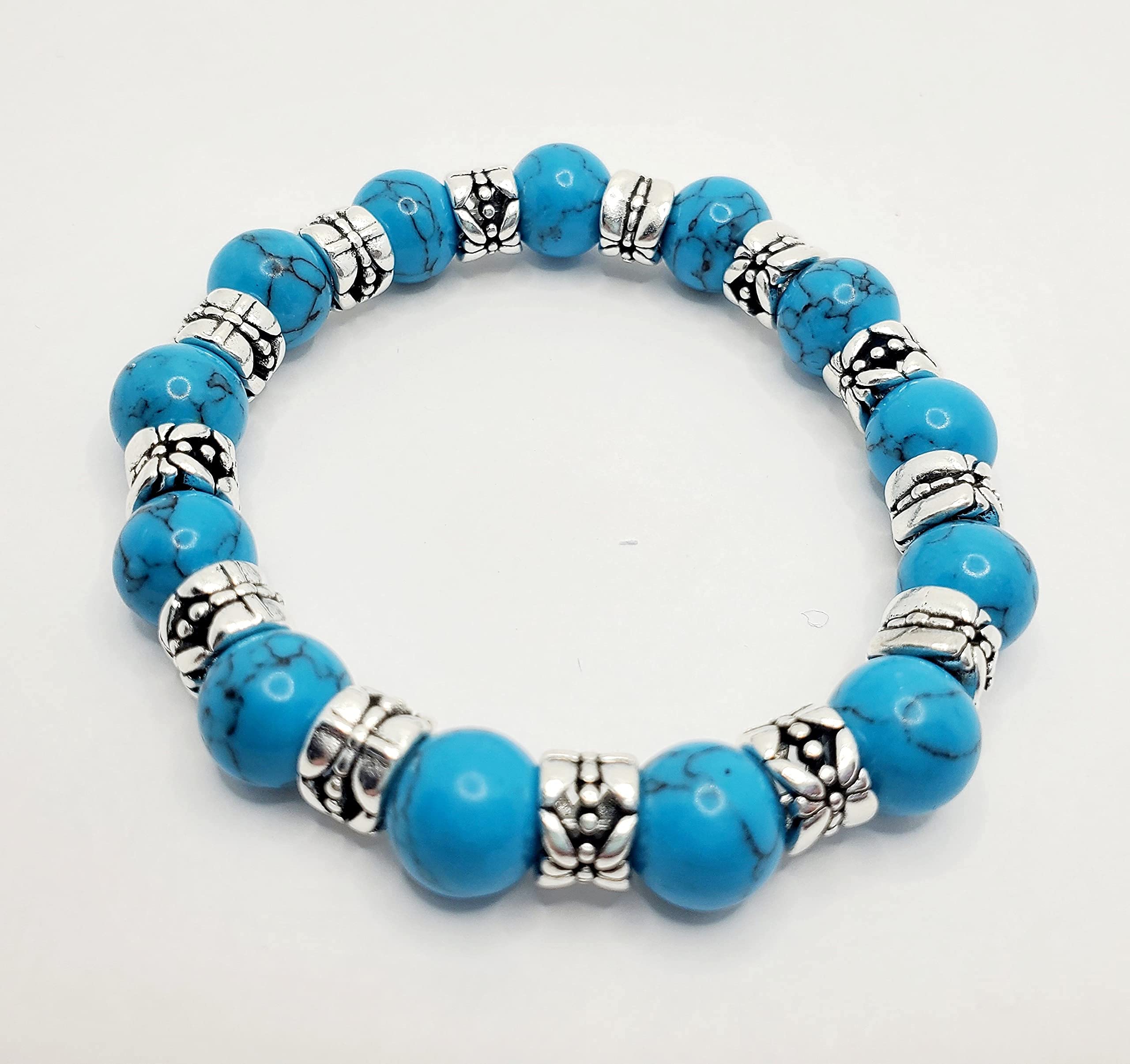 Turquoise Beaded Stretch Bracelet, Tibetan Style Jewelry, Native American Style, Native American Lover, Turquoise Lover, Beaded Bracelet