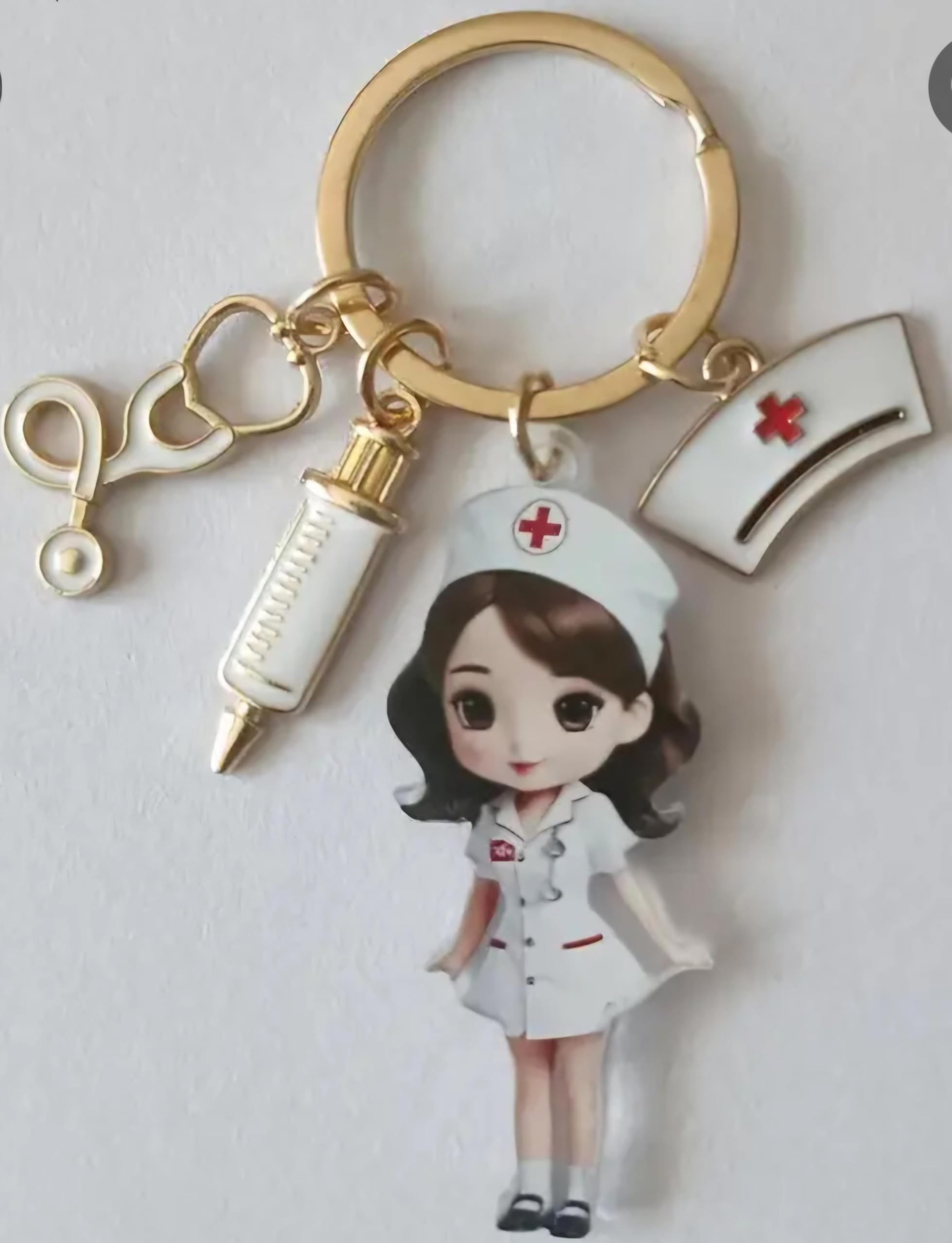 Nurse Appreciation Keychain, Cute Medical Charm Gift for Healthcare Heroes, with Stethoscope, Syringe and Nurse Cap Charms