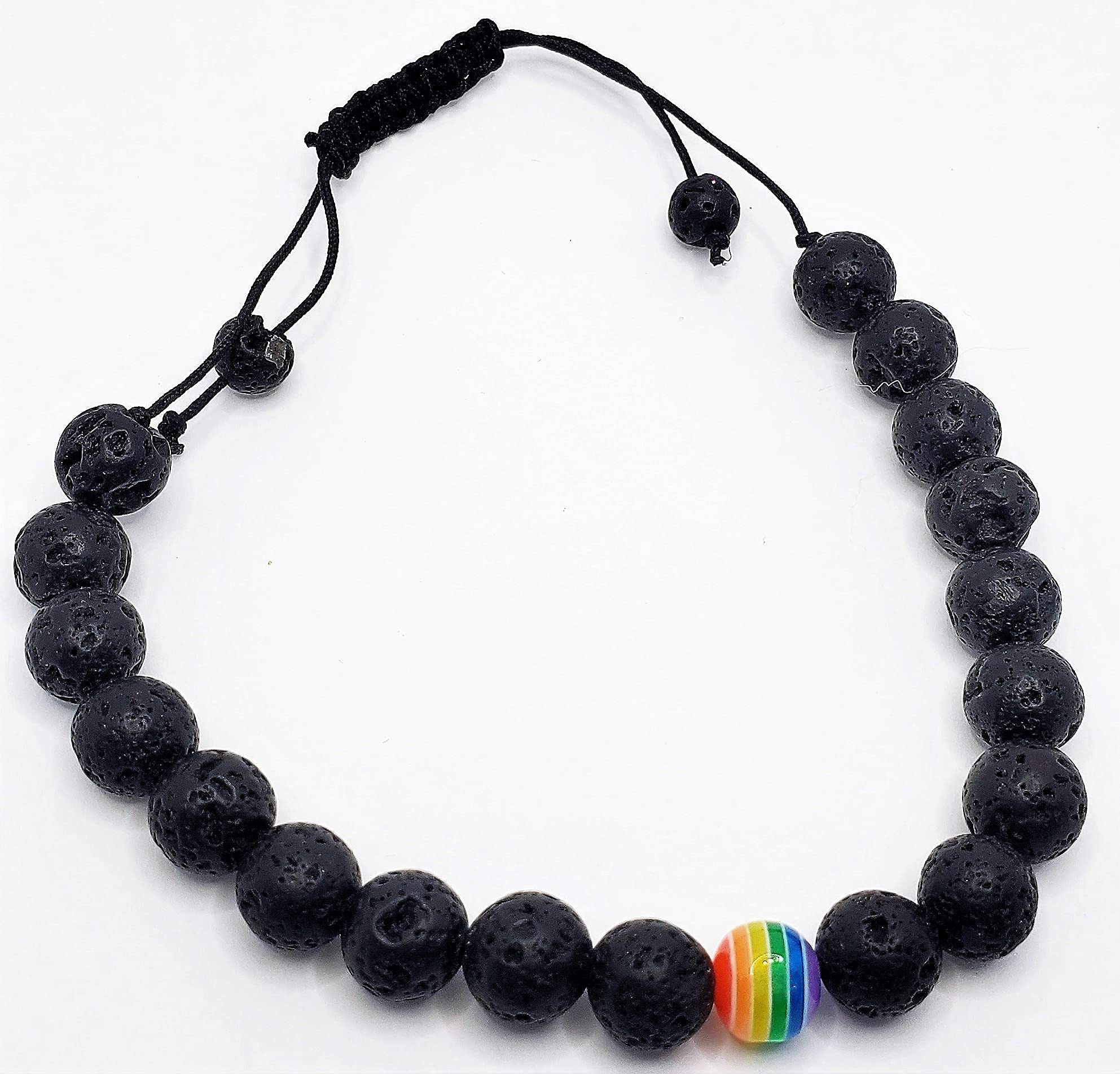 Men's Women's Pride Jewelry, Nylon Thread Unisex Pride Bracelet, Pride Month, Gay Pride, Gifts for Pride, Lava Rock Jewelry, Rainbow Bead