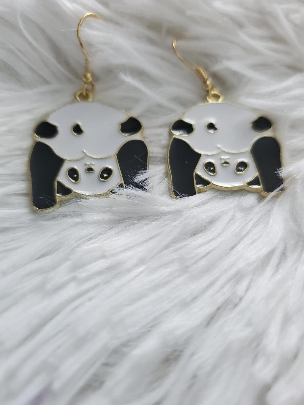 Gold Panda Earrings, Wildlife Jewelry, Cold Weather Bamboo, Bear Accessories