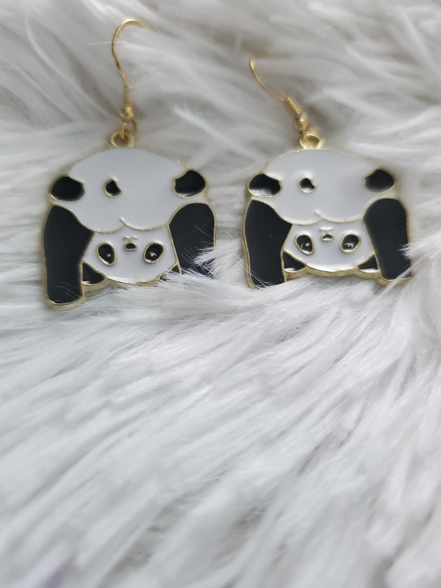 Gold Panda Earrings, Wildlife Jewelry, Cold Weather Bamboo, Bear Accessories