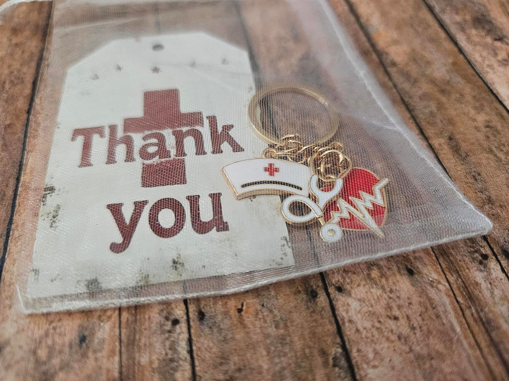 Nurse Appreciation Keychain Gift Set, Enamel Nurse Cap and Heart Charm, Thank You Gift for Healthcare Workers, Nurse Week