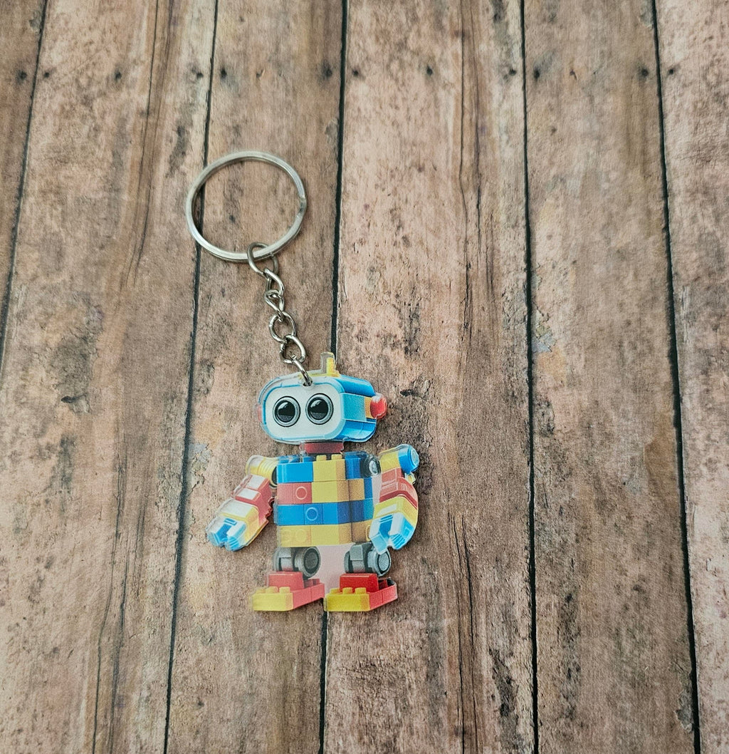 Colorful Block Robot Keychain, Cute Mini Robot Bag Charm, Backpack Accessory, Fun Gift for Kids and Adults