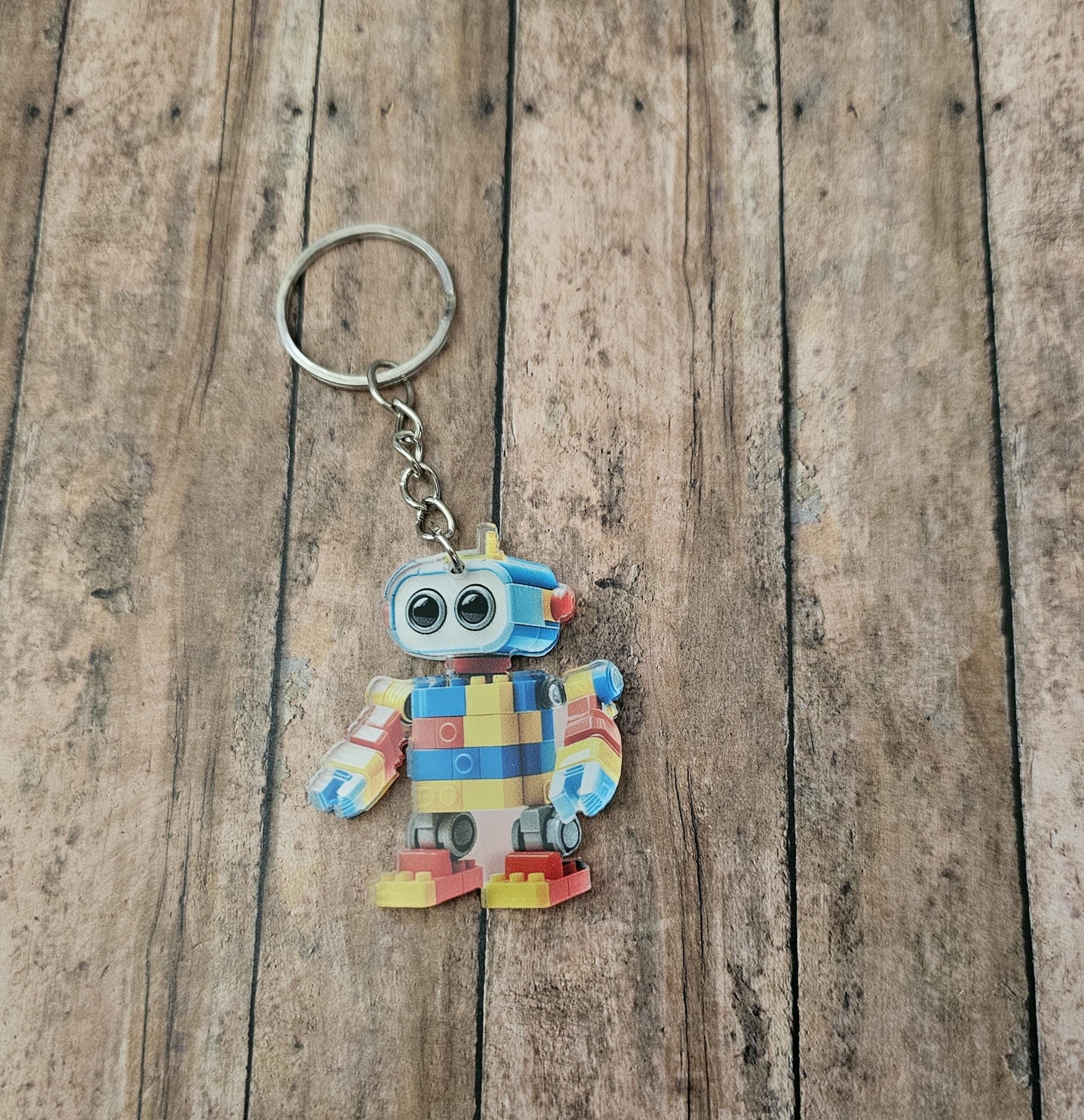 Colorful Block Robot Keychain, Cute Mini Robot Bag Charm, Backpack Accessory, Fun Gift for Kids and Adults