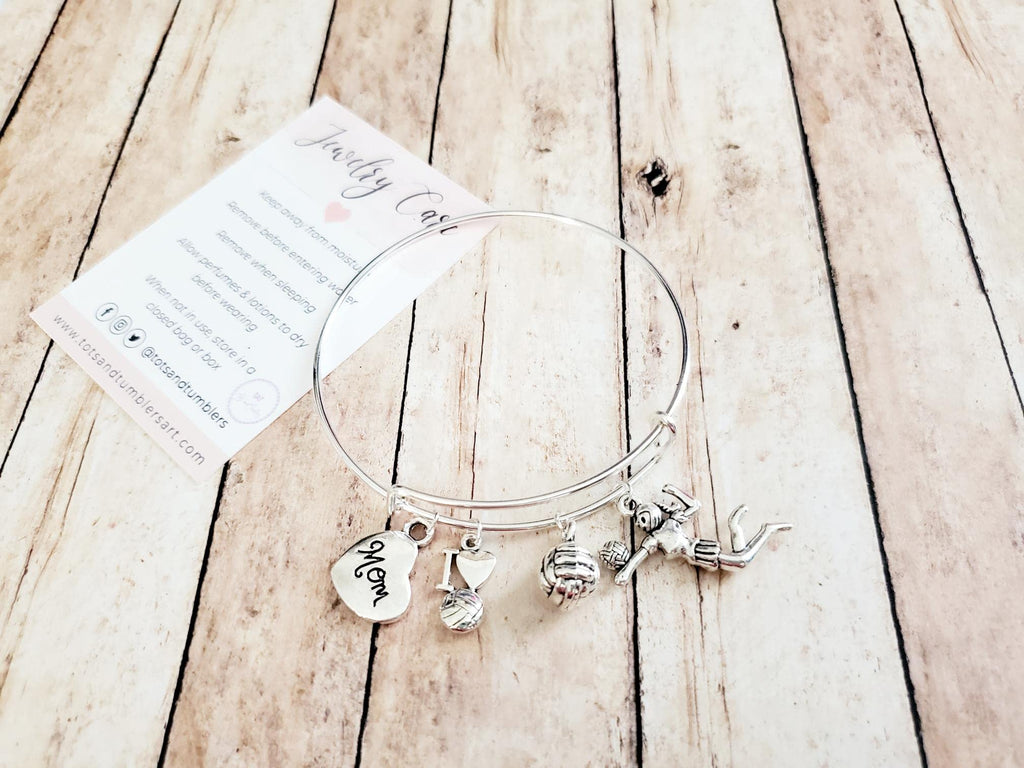 Volleyball Mom Bracelet | Team Mom Gift, Sports Mama Jewelry, Volleyball Heart Charm