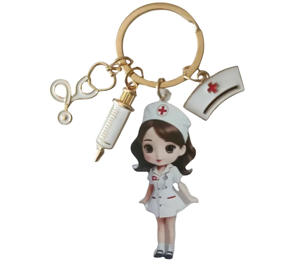 Nurse Appreciation Keychain, Cute Medical Charm Gift for Healthcare Heroes, with Stethoscope, Syringe and Nurse Cap Charms