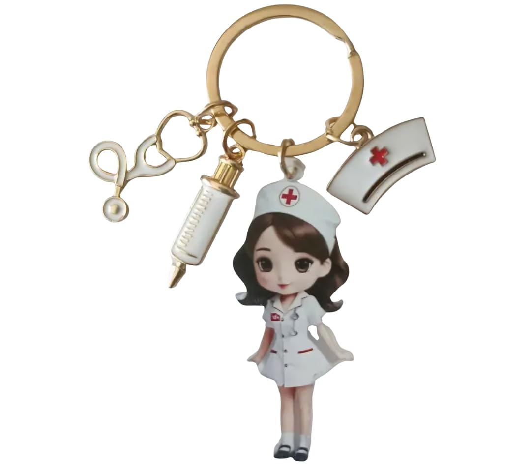 Nurse Appreciation Keychain, Cute Medical Charm Gift for Healthcare Heroes, with Stethoscope, Syringe and Nurse Cap Charms