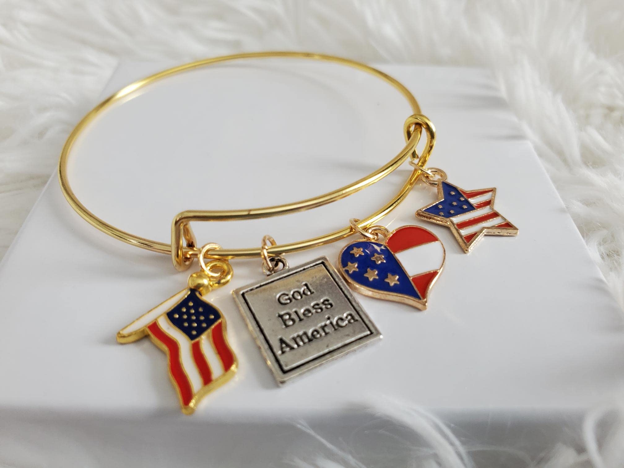 Patriotic Bracelet, Red White Blue Jewelry, God Bless America