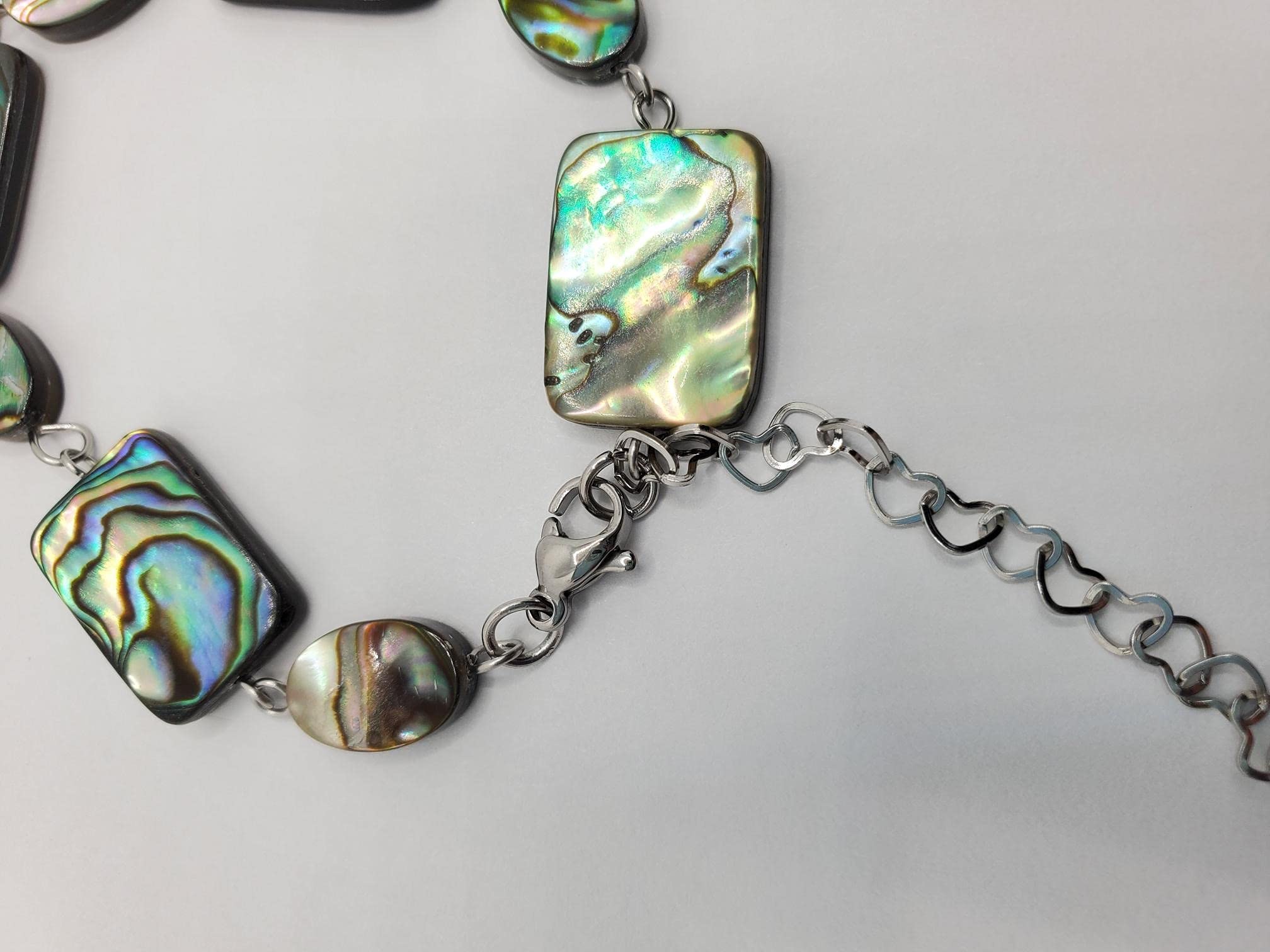 Abalone Shell Bracelet & Earrings Set | Paua Shell Beach Jewelry with Rhinestone Accents