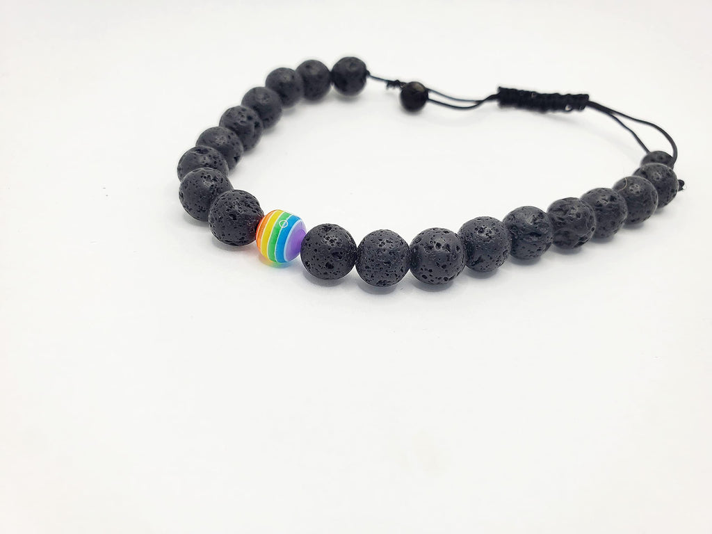 Men's Women's Pride Jewelry, Nylon Thread Unisex Pride Bracelet, Pride Month, Gay Pride, Gifts for Pride, Lava Rock Jewelry, Rainbow Bead