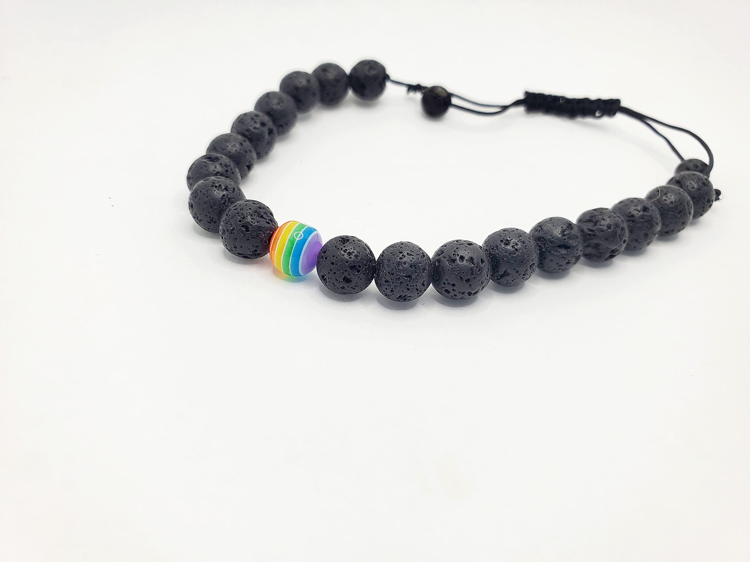 Men's Women's Pride Jewelry, Nylon Thread Unisex Pride Bracelet, Pride Month, Gay Pride, Gifts for Pride, Lava Rock Jewelry, Rainbow Bead