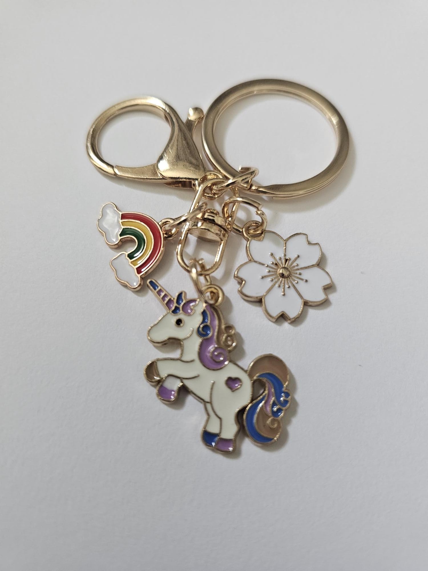 Whimsical Unicorn Rainbow Keychain for Girls – Cute Enamel, Rainbow & Flower Charms, Backpacks, Purses, Gifts & Party Favors