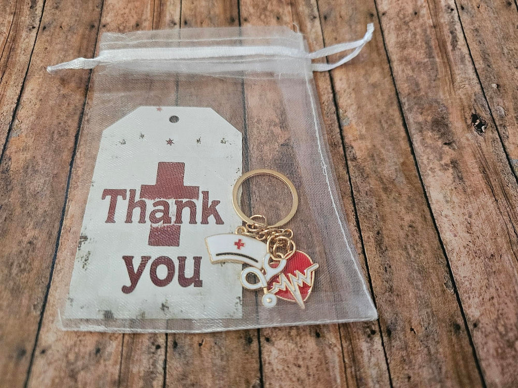 Nurse Appreciation Keychain Gift Set, Enamel Nurse Cap and Heart Charm, Thank You Gift for Healthcare Workers, Nurse Week