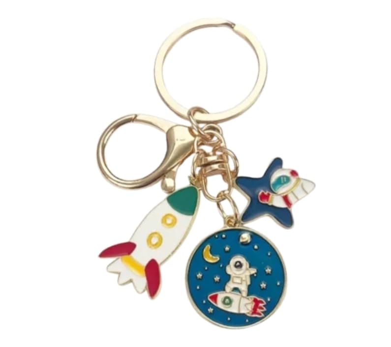 Space Rocket Astronaut Charm Keychain, Cute Galaxy Enamel Charms, Key Ring for Backpacks and Bags, Gift for Kids and Teens