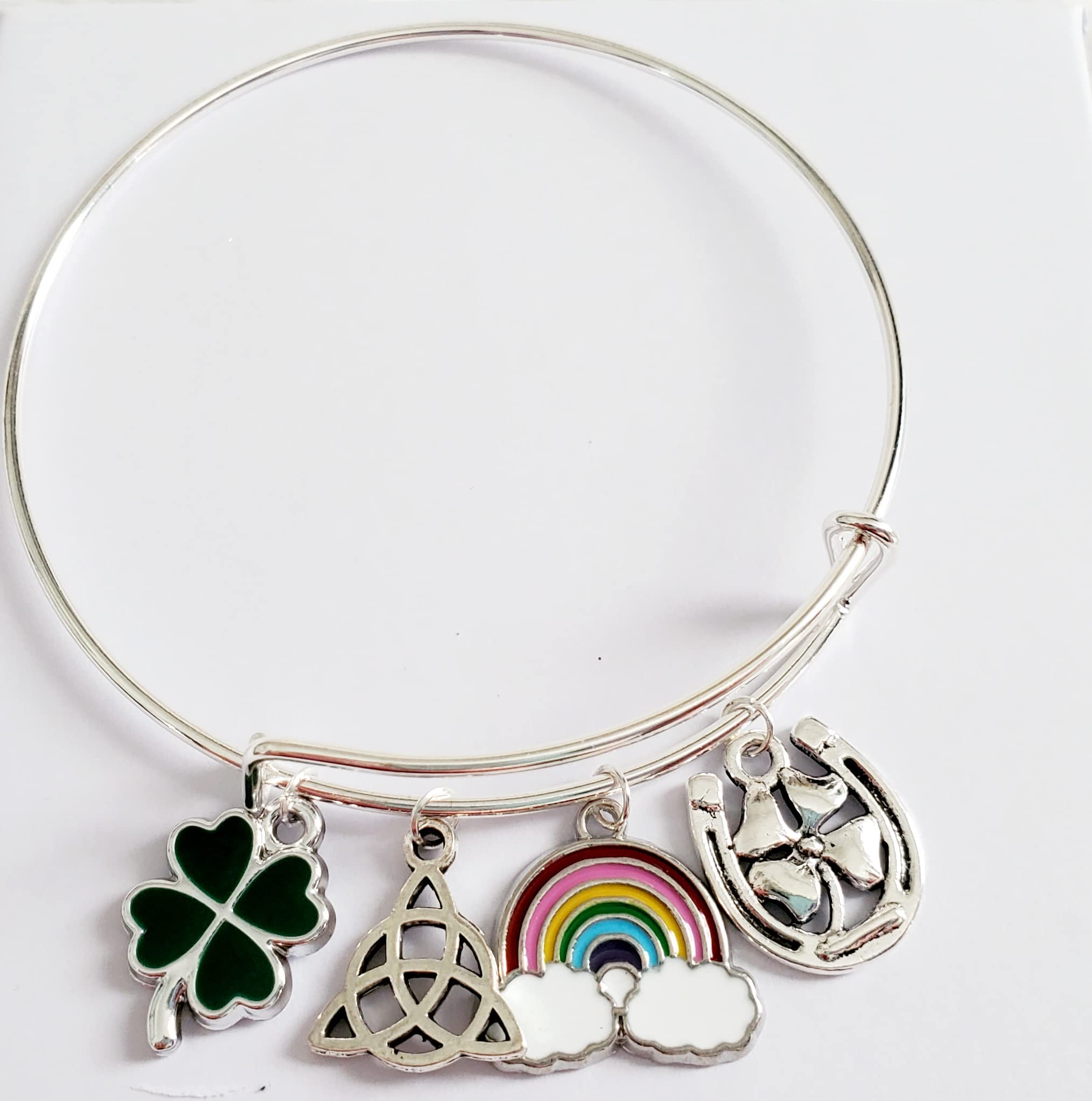 St. Patrick's Day Bracelet for Women, Silver Irish Charm Bracelet with Four Leaf Clover, Celtic Knot & Good Luck Charms