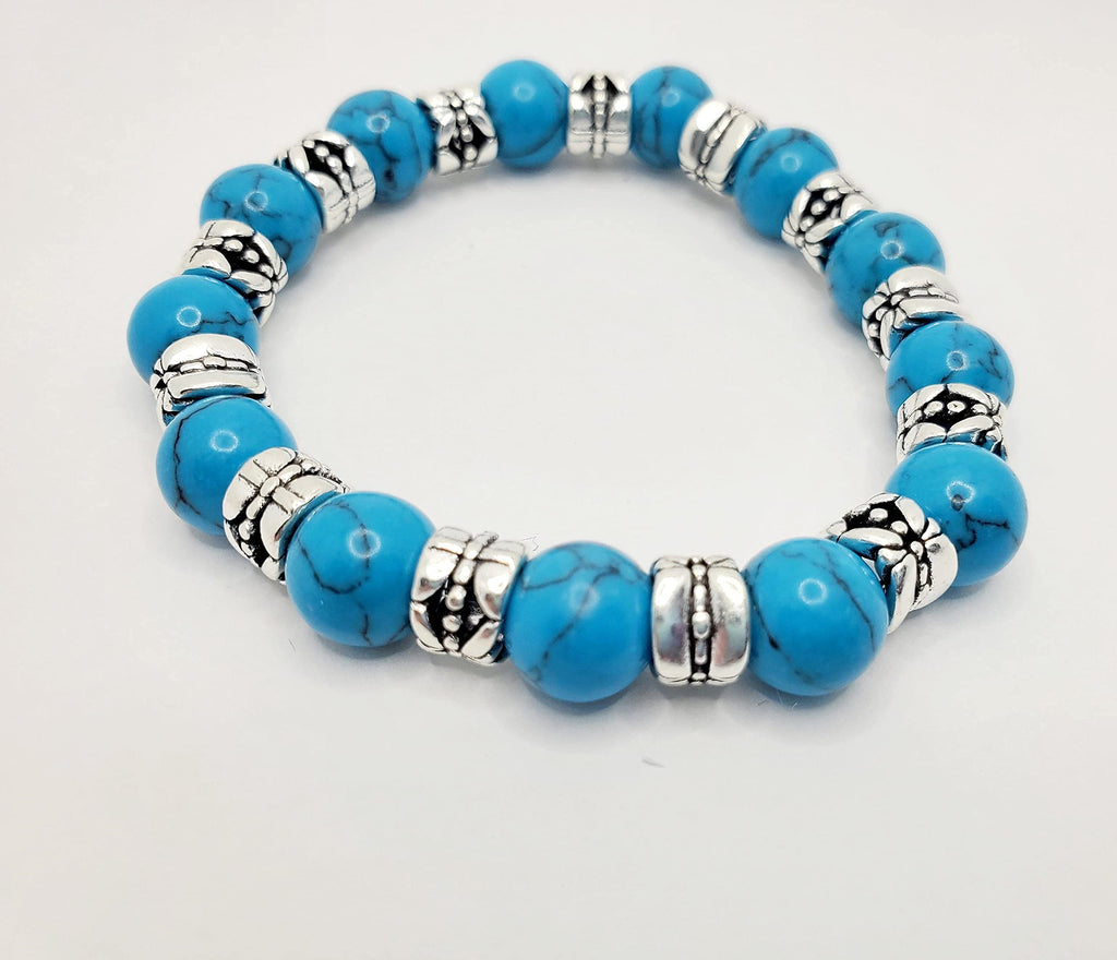 Turquoise Beaded Stretch Bracelet, Tibetan Style Jewelry, Native American Style, Native American Lover, Turquoise Lover, Beaded Bracelet