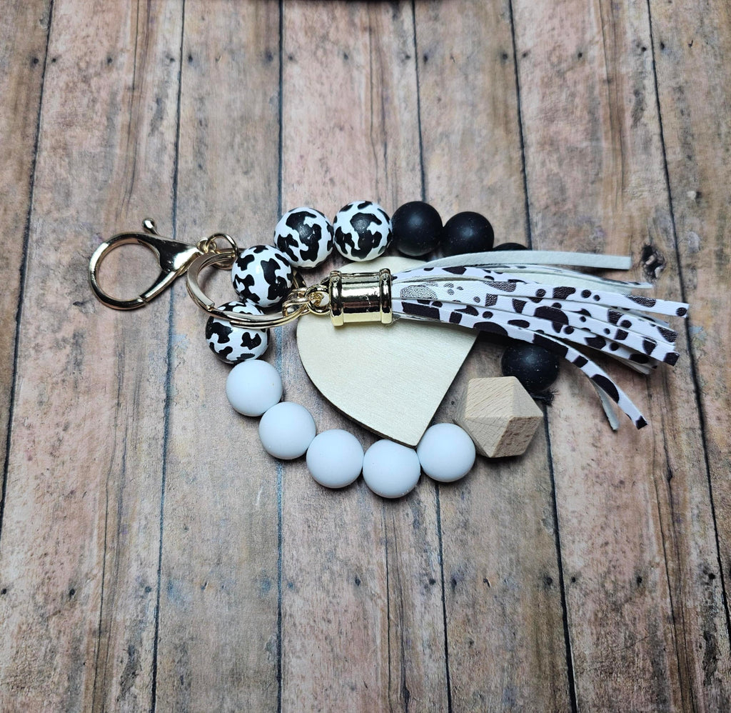 Mama Cow Print Silicone Bead Wristlet Keychain | Cute Mom Gift