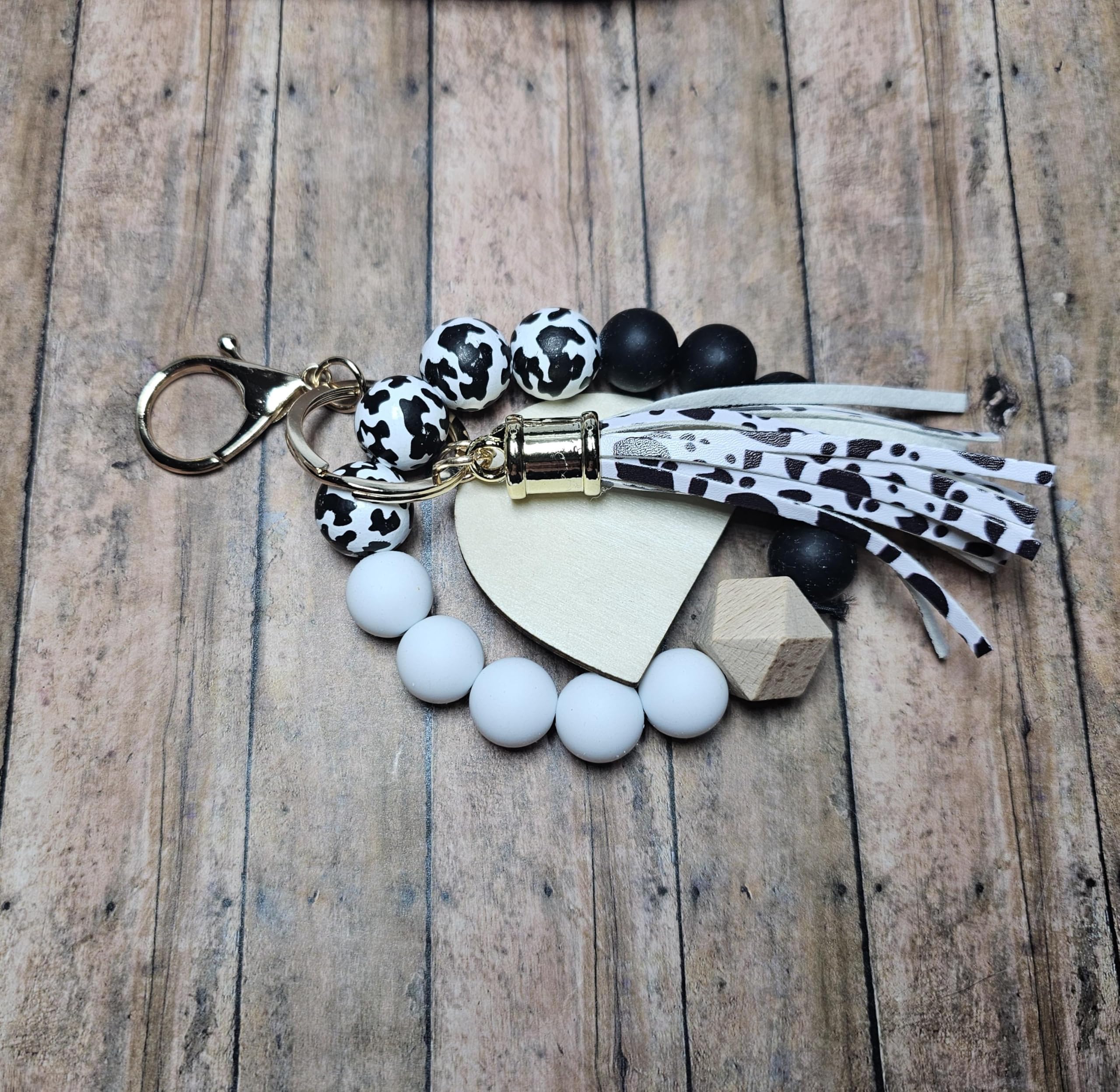 Mama Cow Print Silicone Bead Wristlet Keychain | Cute Mom Gift