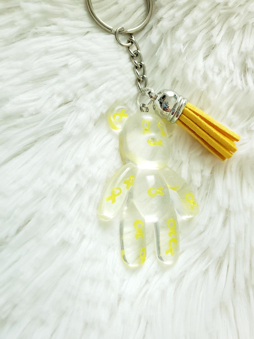 Yellow Awareness Ribbon Bear Keychain, Childhood Cancer, Deployed Military