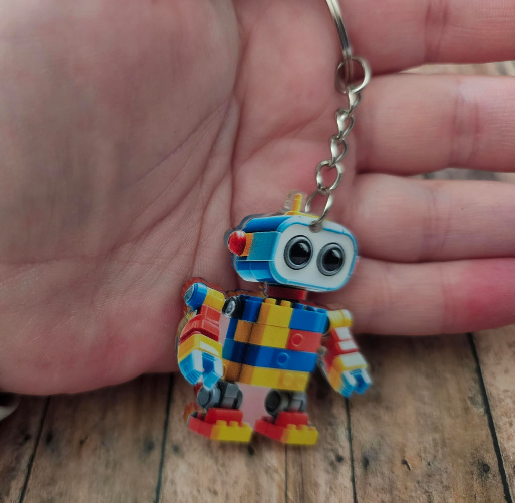 Colorful Block Robot Keychain, Cute Mini Robot Bag Charm, Backpack Accessory, Fun Gift for Kids and Adults