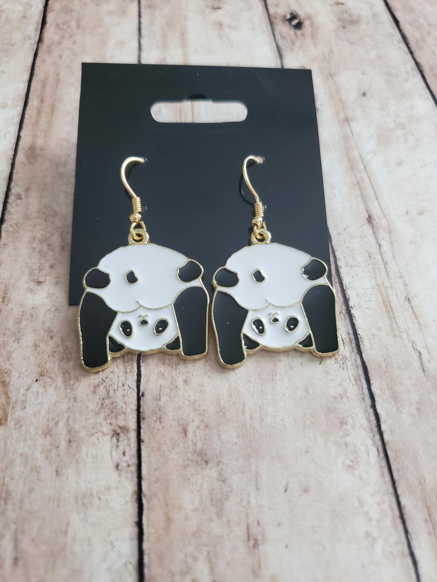 Gold Panda Earrings, Wildlife Jewelry, Cold Weather Bamboo, Bear Accessories