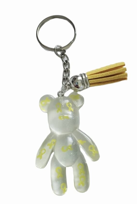 Yellow Awareness Ribbon Bear Keychain, Childhood Cancer, Deployed Military