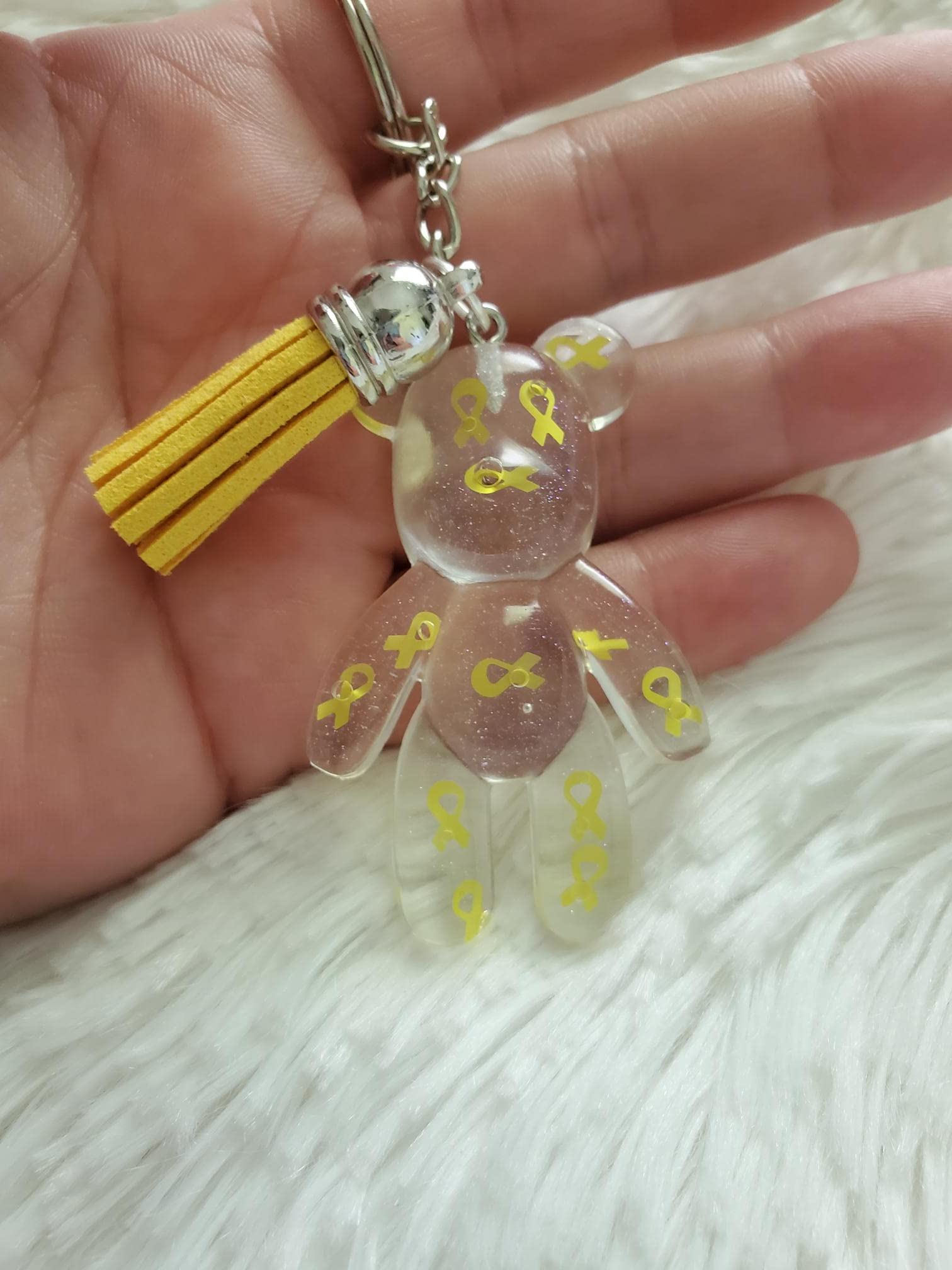 Yellow Awareness Ribbon Bear Keychain, Childhood Cancer, Deployed Military
