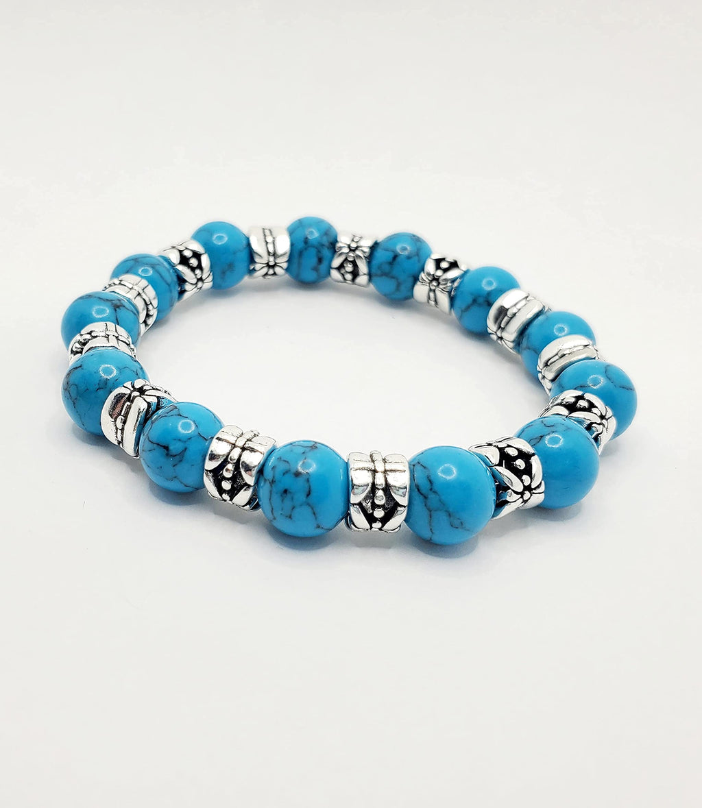 Turquoise Beaded Stretch Bracelet, Tibetan Style Jewelry, Native American Style, Native American Lover, Turquoise Lover, Beaded Bracelet