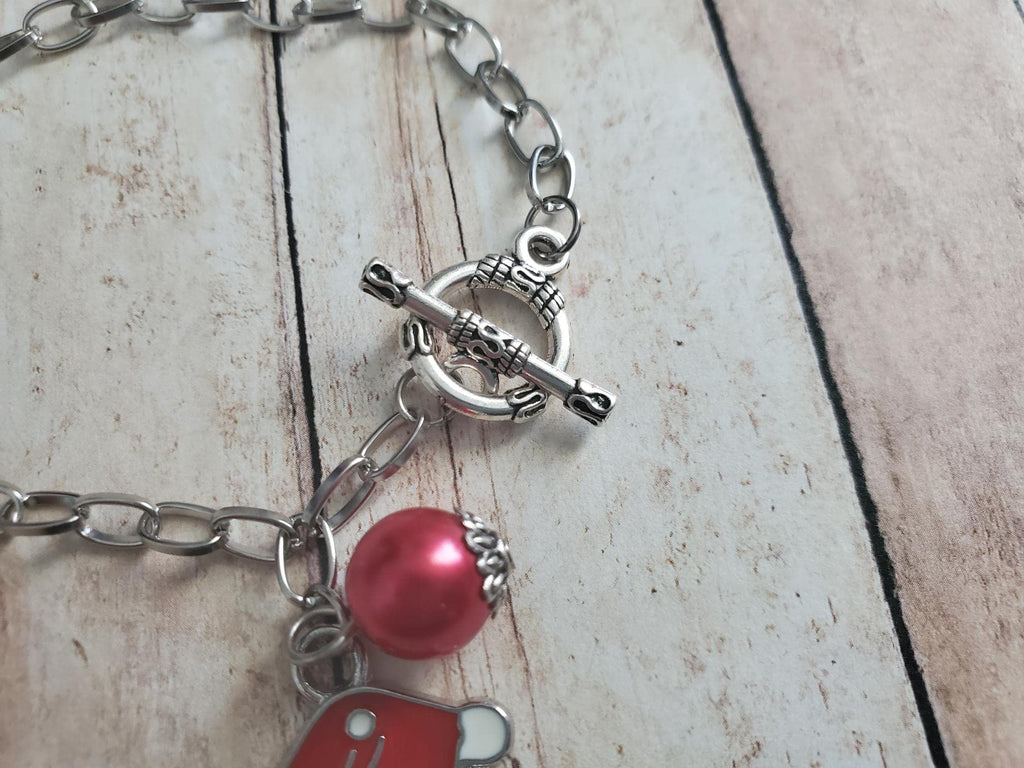 Santa Clause Charm Toggle Lock Bracelet, Christmas Bracelet, Holiday Jewelry