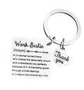 Work Bestie Keychain, Funny Coworker Appreciation Gift, Office Friendship Keychain with Thank You Heart Charm, Silver