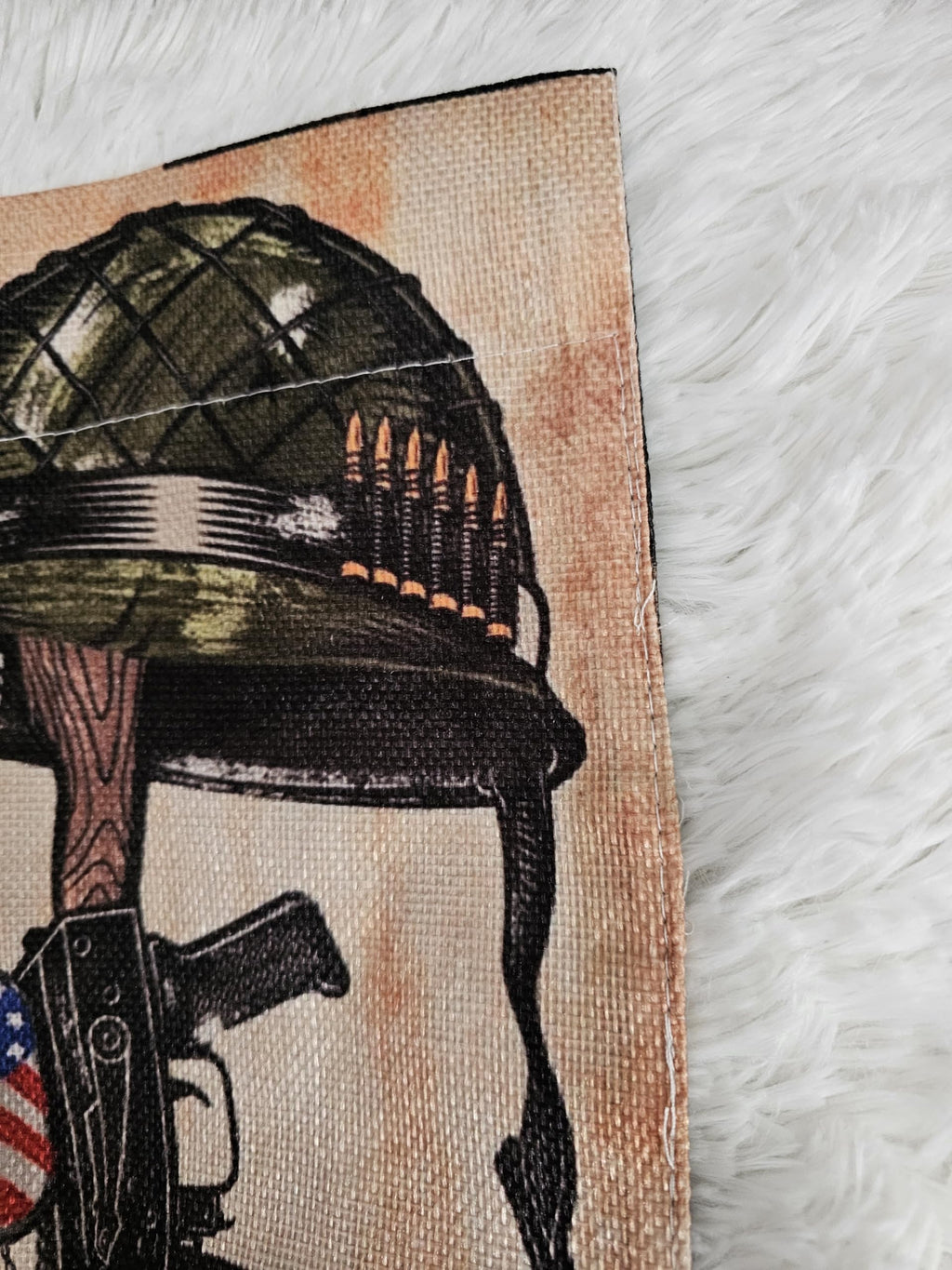 Military Thank You Garden Flag, Patriotic Soldier Memorial with Helmet Rifle and Boots, Camouflage Outdoor Yard Decor, 12x18 Inch