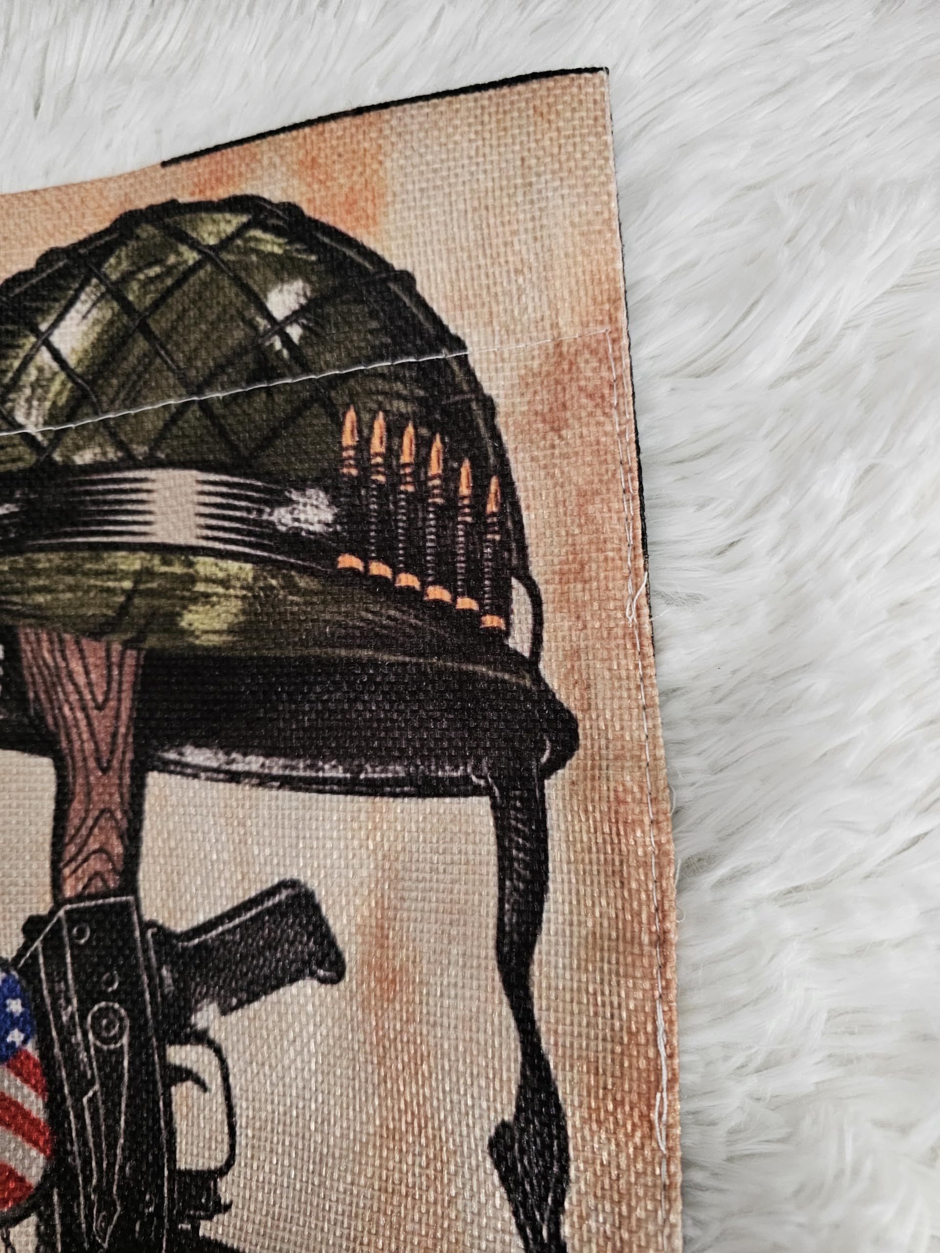 Military Thank You Garden Flag, Patriotic Soldier Memorial with Helmet Rifle and Boots, Camouflage Outdoor Yard Decor, 12x18 Inch