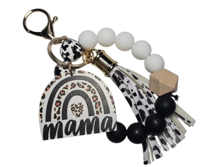 Mama Cow Print Silicone Bead Wristlet Keychain | Cute Mom Gift