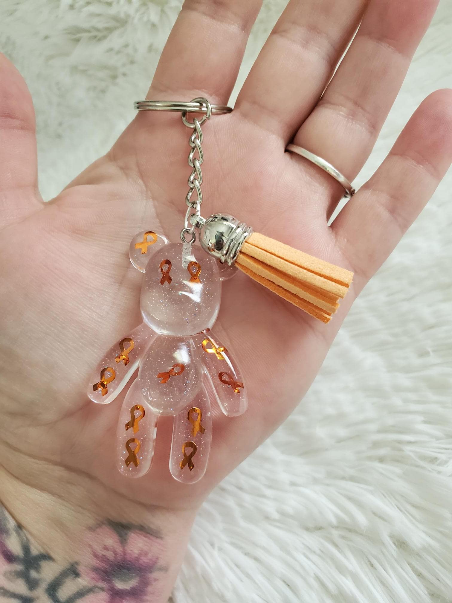 Orange Ribbon Awareness Bear Keychain, COPD, Multiple Sclerosis, Leukemia, Kidney Cancer, ADHD