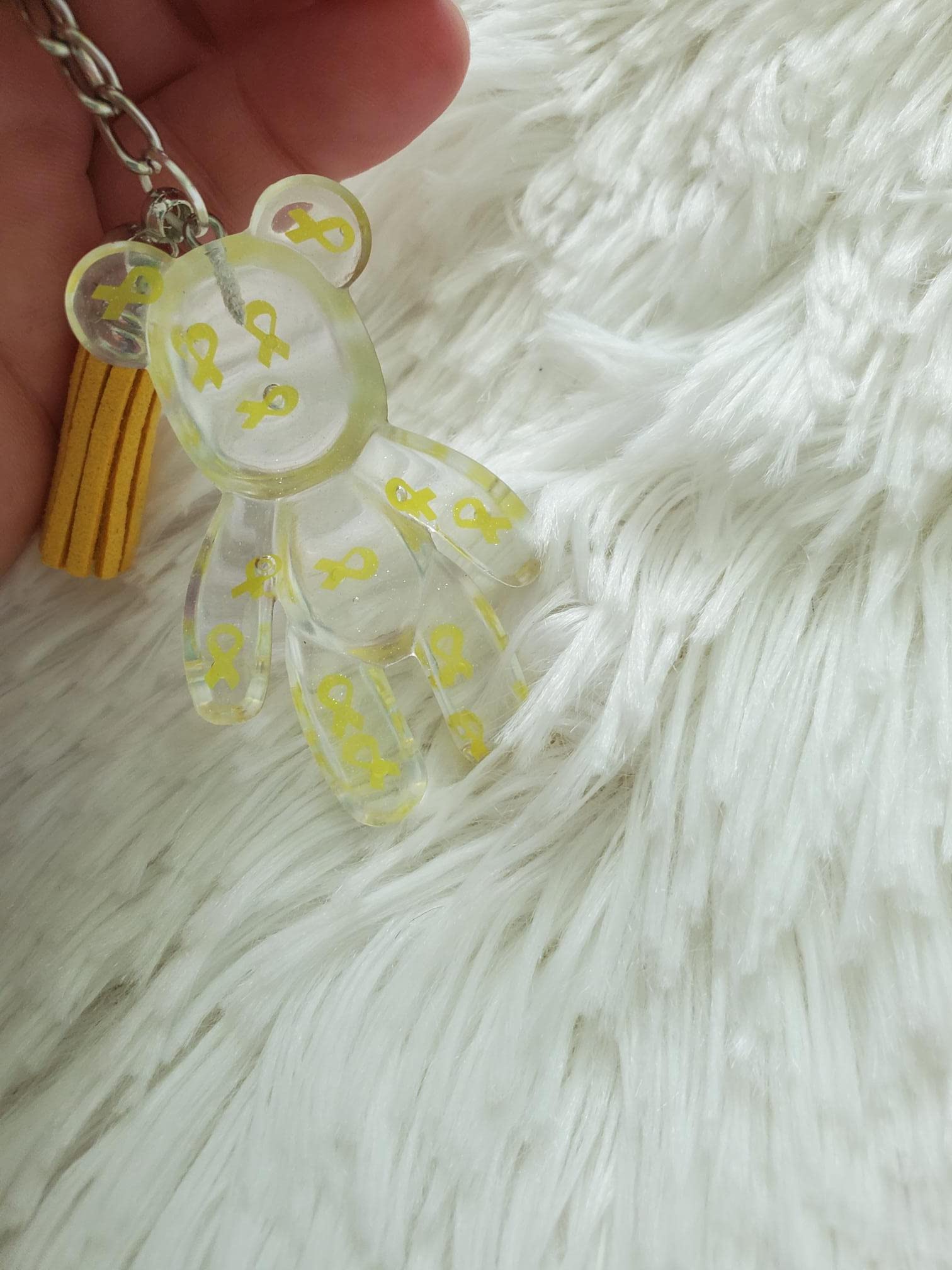 Yellow Awareness Ribbon Bear Keychain, Childhood Cancer, Deployed Military