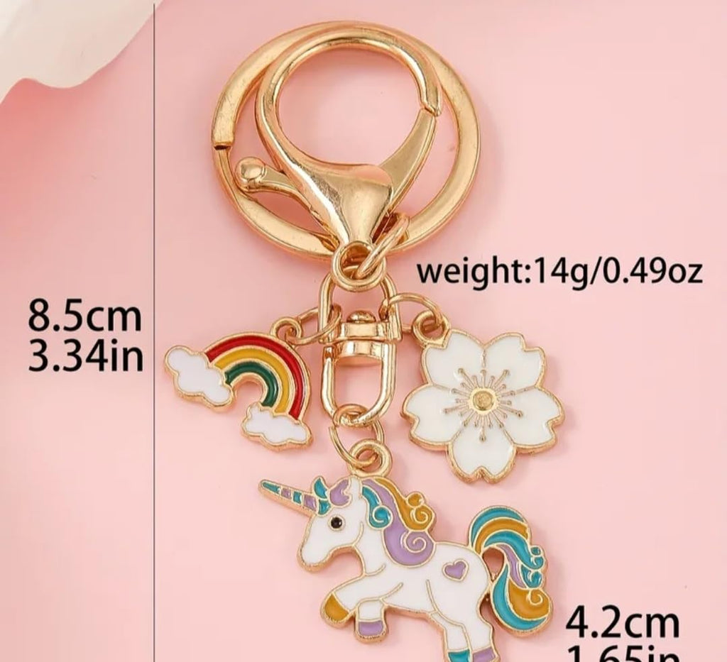Whimsical Unicorn Rainbow Keychain for Girls – Cute Enamel, Rainbow & Flower Charms, Backpacks, Purses, Gifts & Party Favors