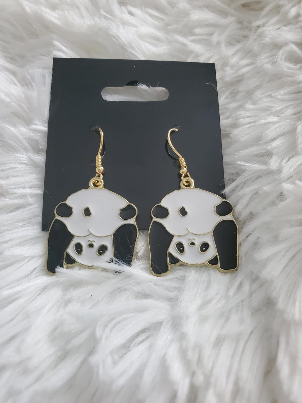 Gold Panda Earrings, Wildlife Jewelry, Cold Weather Bamboo, Bear Accessories