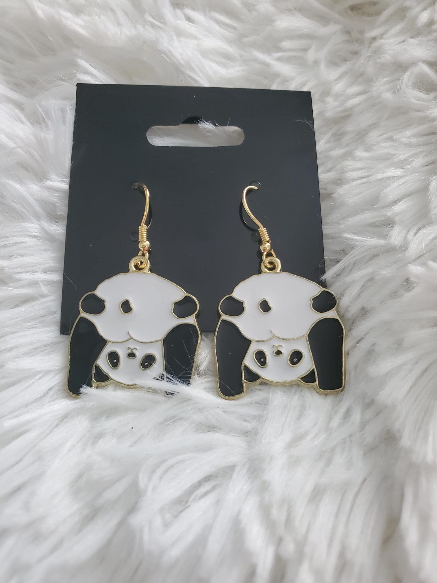 Gold Panda Earrings, Wildlife Jewelry, Cold Weather Bamboo, Bear Accessories