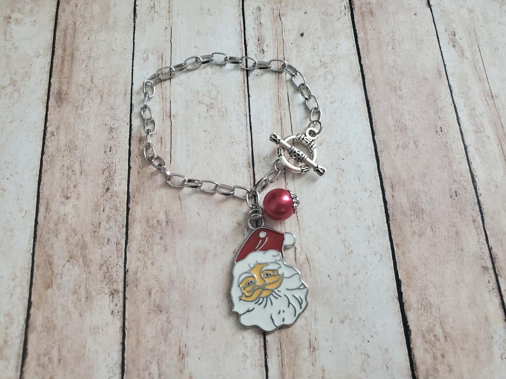 Santa Clause Charm Toggle Lock Bracelet, Christmas Bracelet, Holiday Jewelry